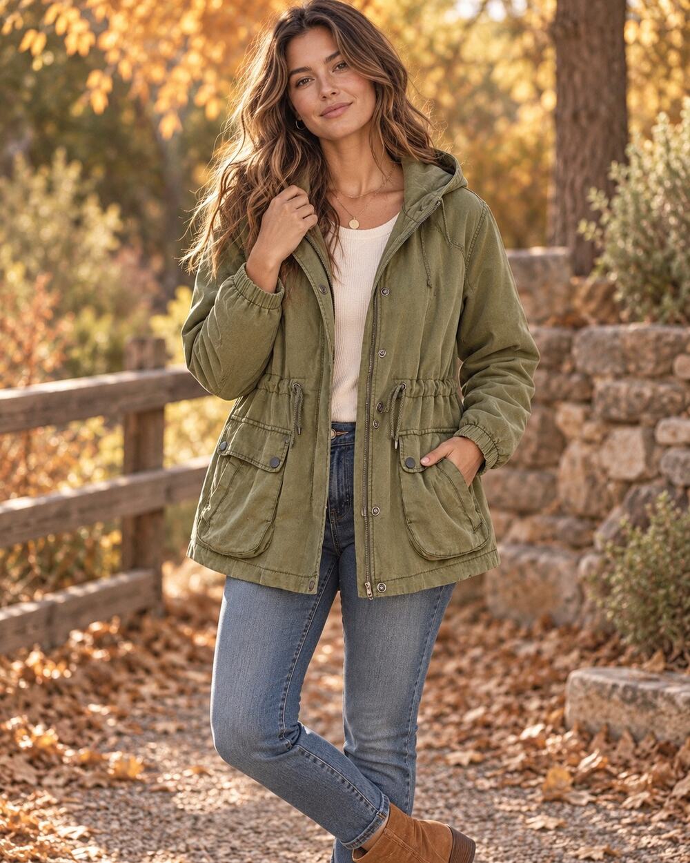 Sanctuary Olive Utility Field Jacket Hooded Tencel Linen Military Boho Parka M